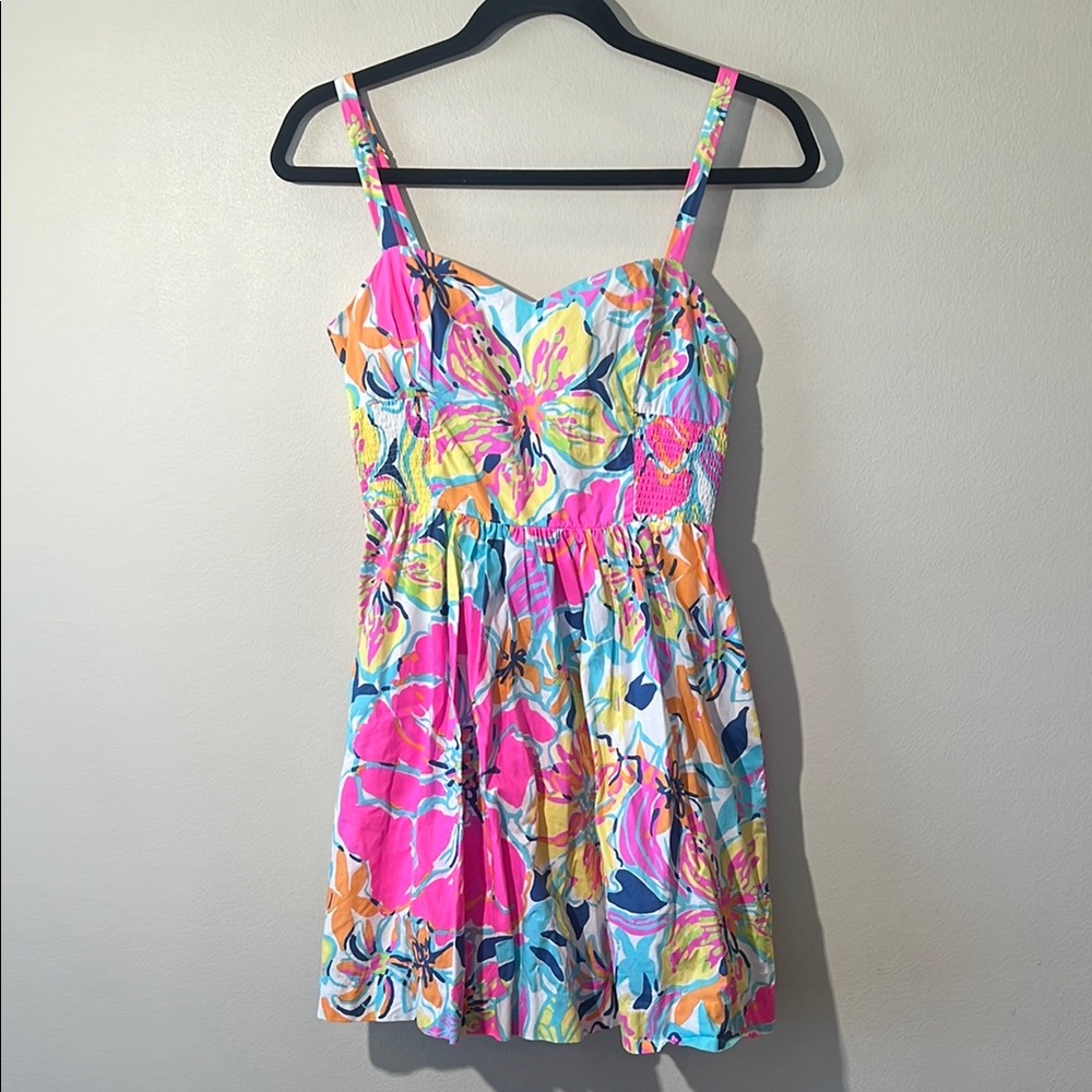 Lilly Pulitzer Dress Christine Besame Mucho Women 2‎ smocked Poplin fit & flare